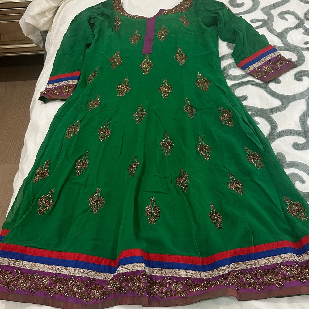 CUSTOM GREEN INDIAN CHURIDAAR PAJAMI SUIT